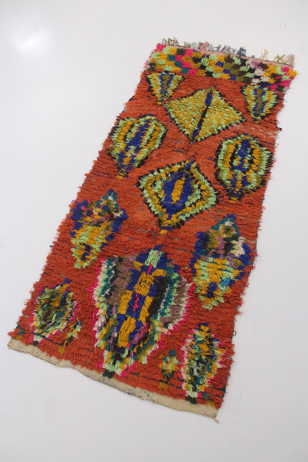 Vintage moroccan runner rug - orange - Boucherouite - 3.1x7.2feet / 95x220cm