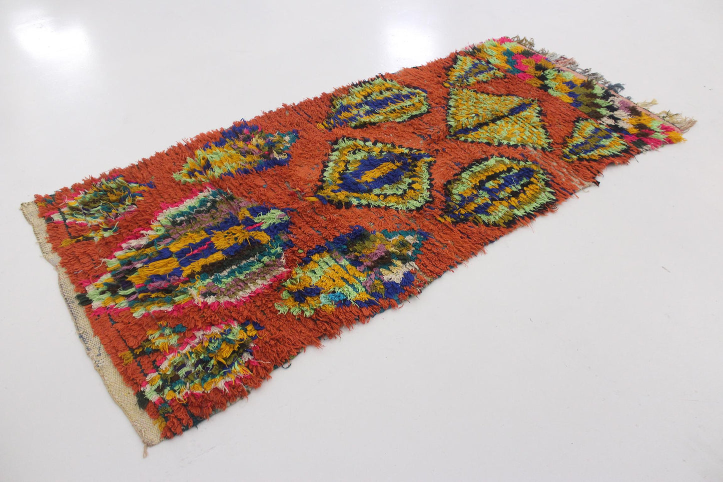 Vintage moroccan runner rug - orange - Boucherouite - 3.1x7.2feet / 95x220cm