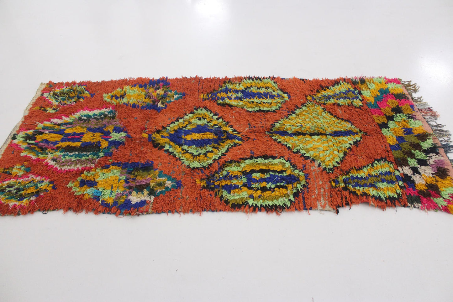 Vintage moroccan runner rug - orange - Boucherouite - 3.1x7.2feet / 95x220cm