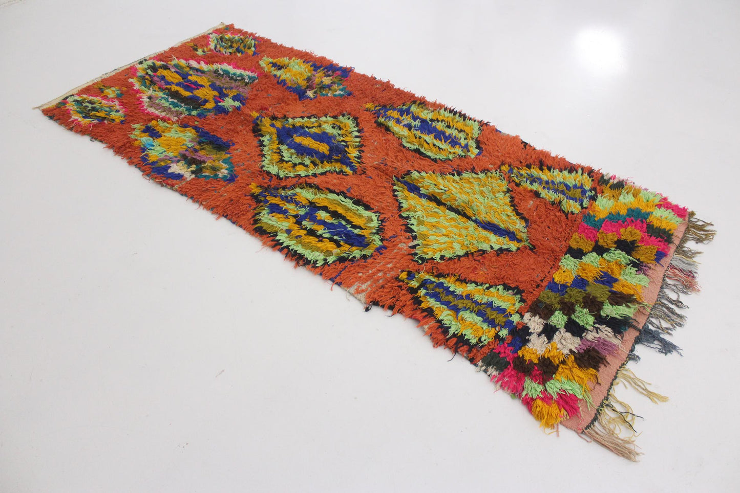 Vintage moroccan runner rug - orange - Boucherouite - 3.1x7.2feet / 95x220cm