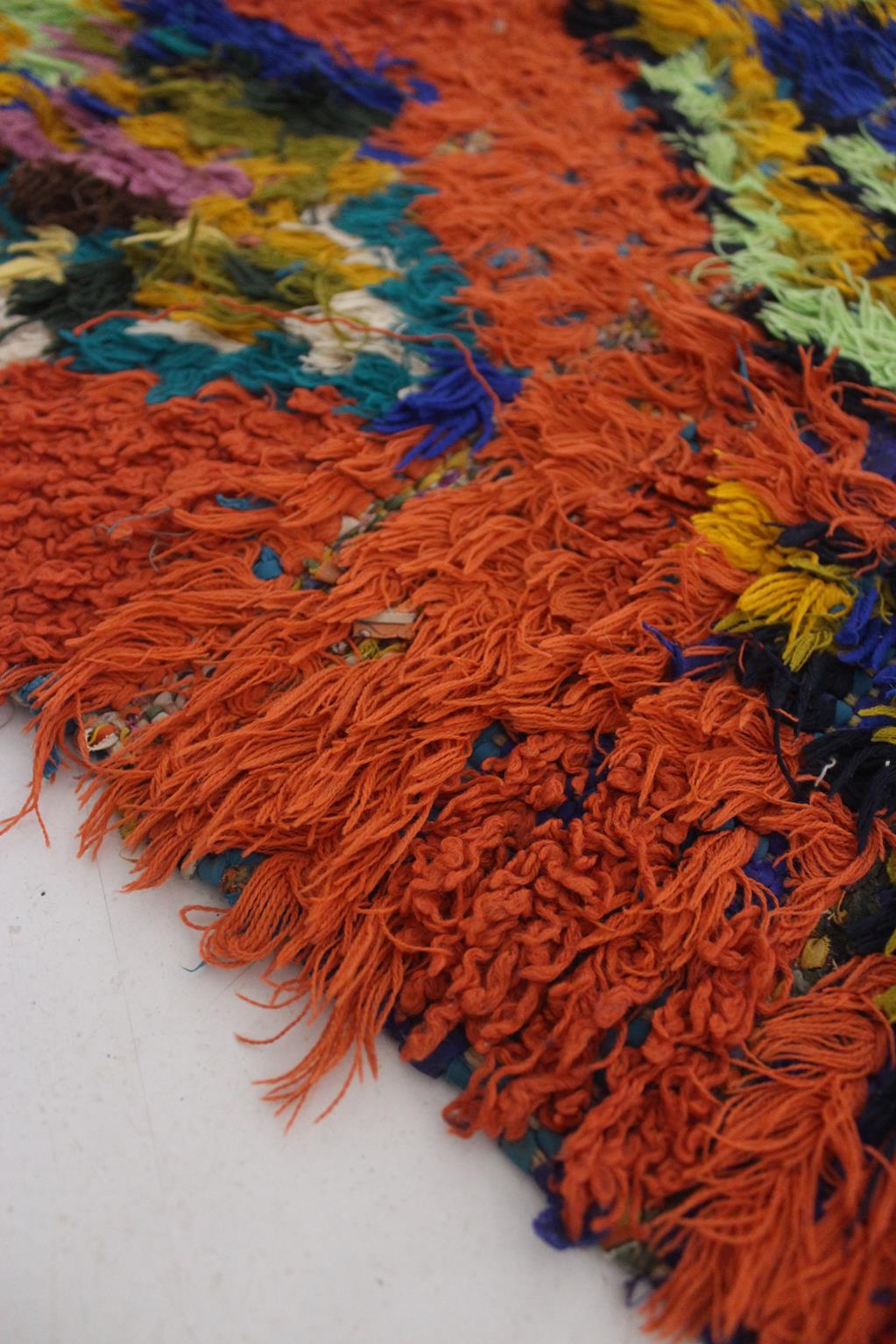 Vintage moroccan runner rug - orange - Boucherouite - 3.1x7.2feet / 95x220cm
