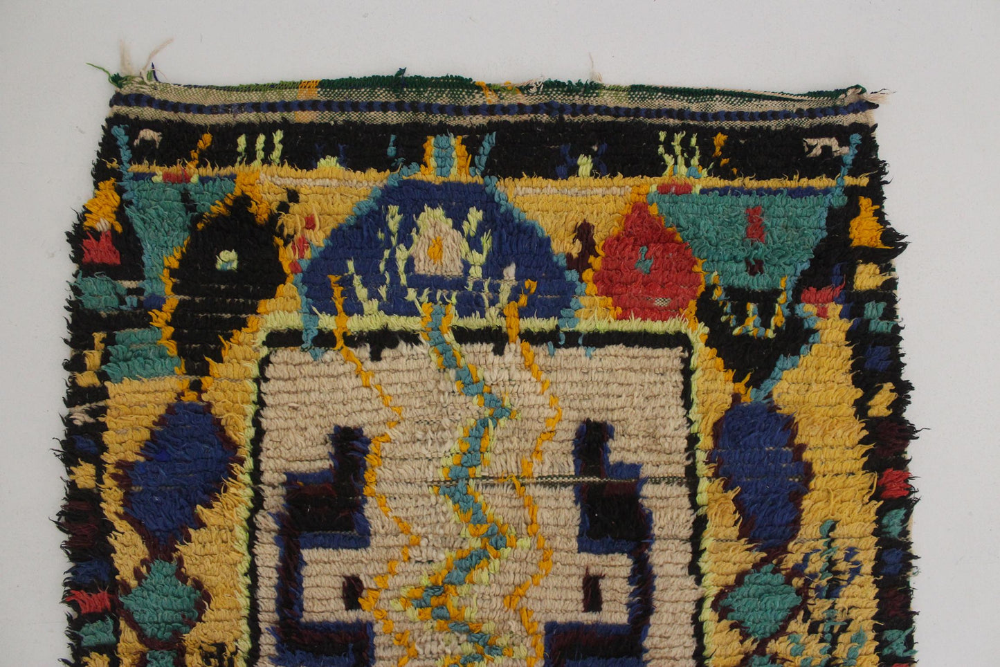 Vintage moroccan rug - beige, blue, green - Azilal - 3.3x6.4feet / 100x197cm