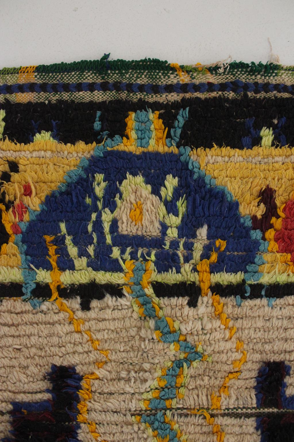 Vintage moroccan rug - beige, blue, green - Azilal - 3.3x6.4feet / 100x197cm