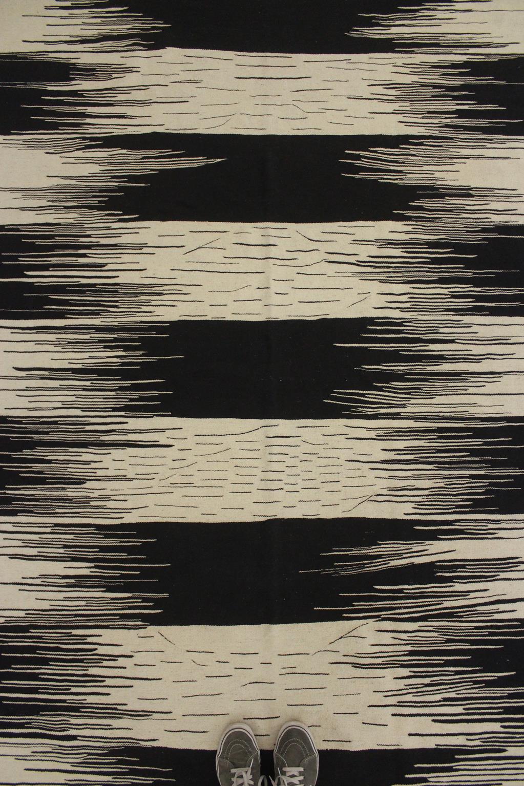 New area moroccan rug - cream, black - Kilim Akhnif - 6.1x9.4feet / 186x287cm