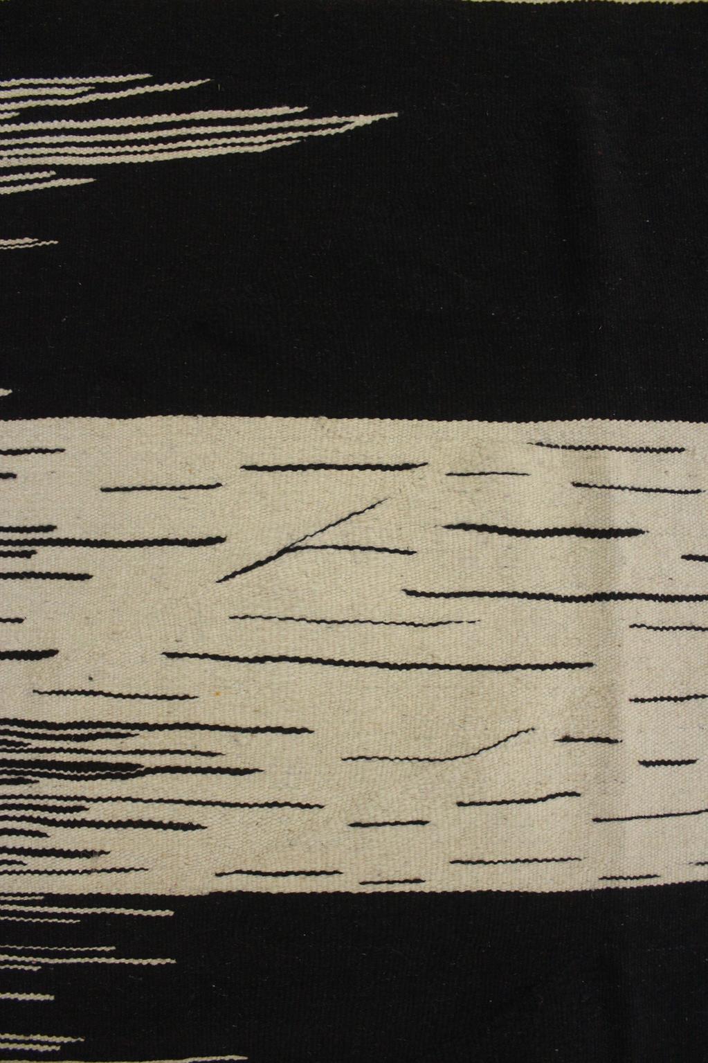 New area moroccan rug - cream, black - Kilim Akhnif - 6.1x9.4feet / 186x287cm