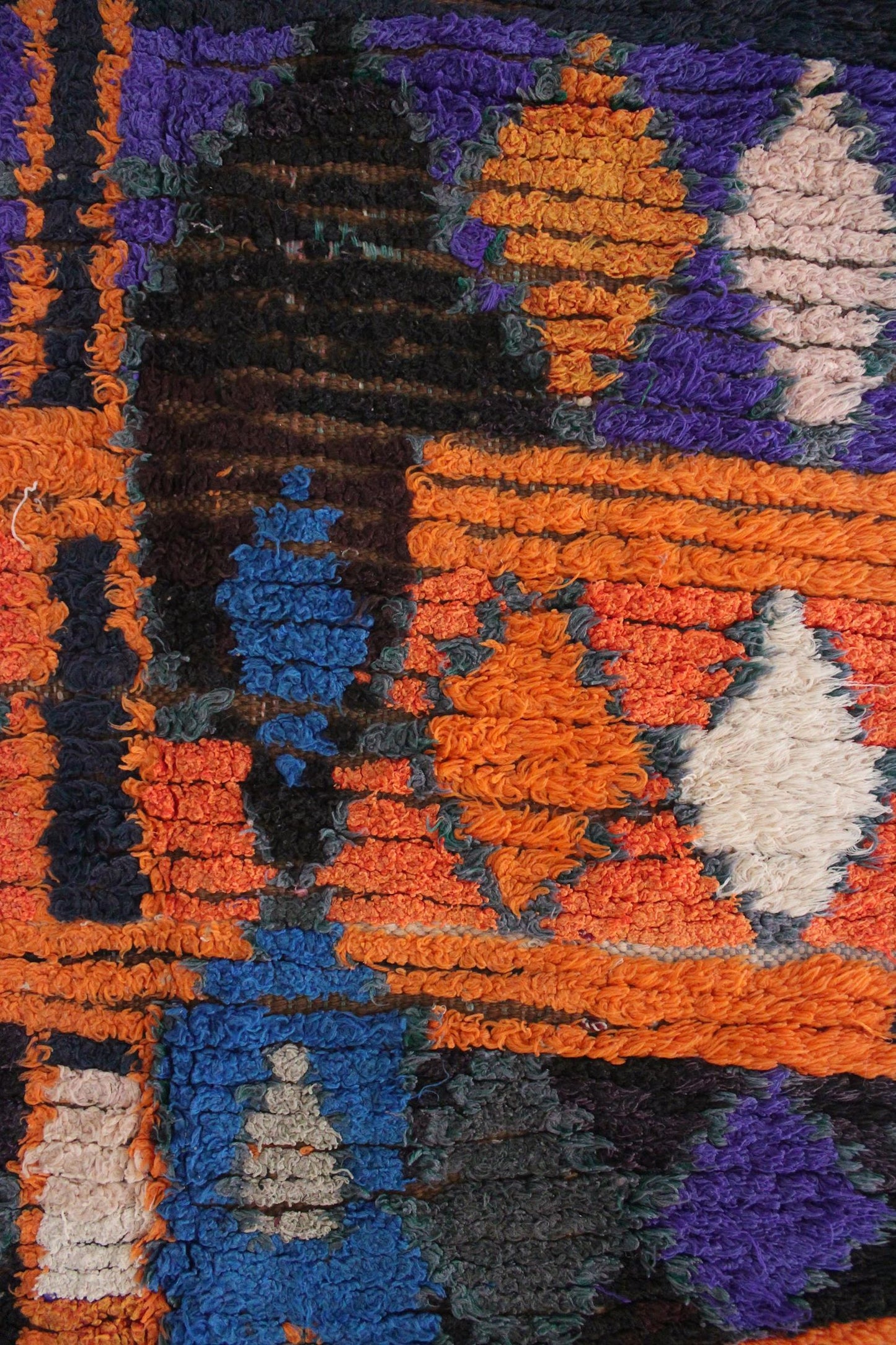 Vintage moroccan runner rug - green, blue, orange - Boucherouite - 2.4x8.7feet / 75x265cm