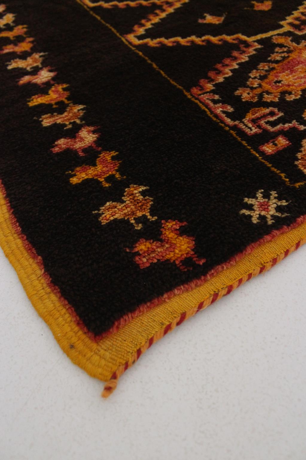 Vintage small moroccan rug - brown, yellow, red - Taznakht - 3.3x6.4feet / 100x195cm