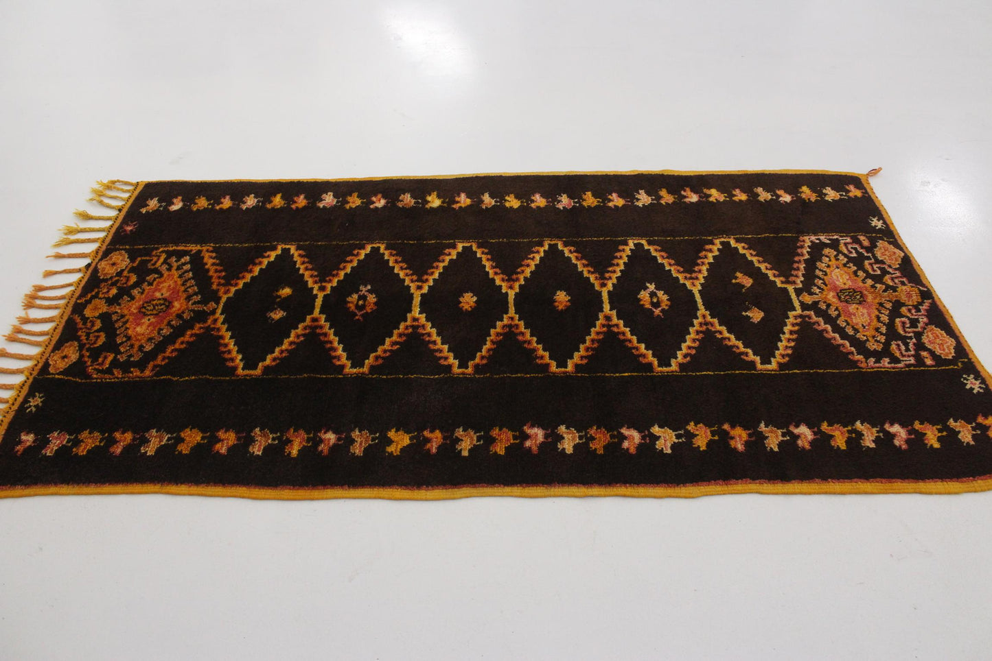 Vintage small moroccan rug - brown, yellow, red - Taznakht - 3.3x6.4feet / 100x195cm