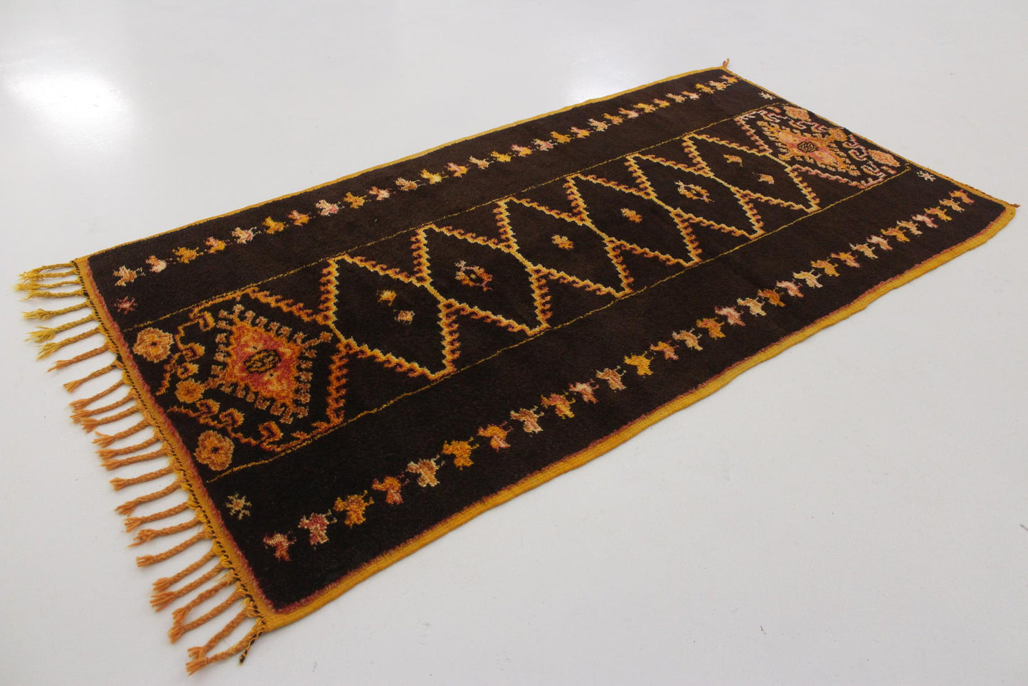 Vintage small moroccan rug - brown, yellow, red - Taznakht - 3.3x6.4feet / 100x195cm