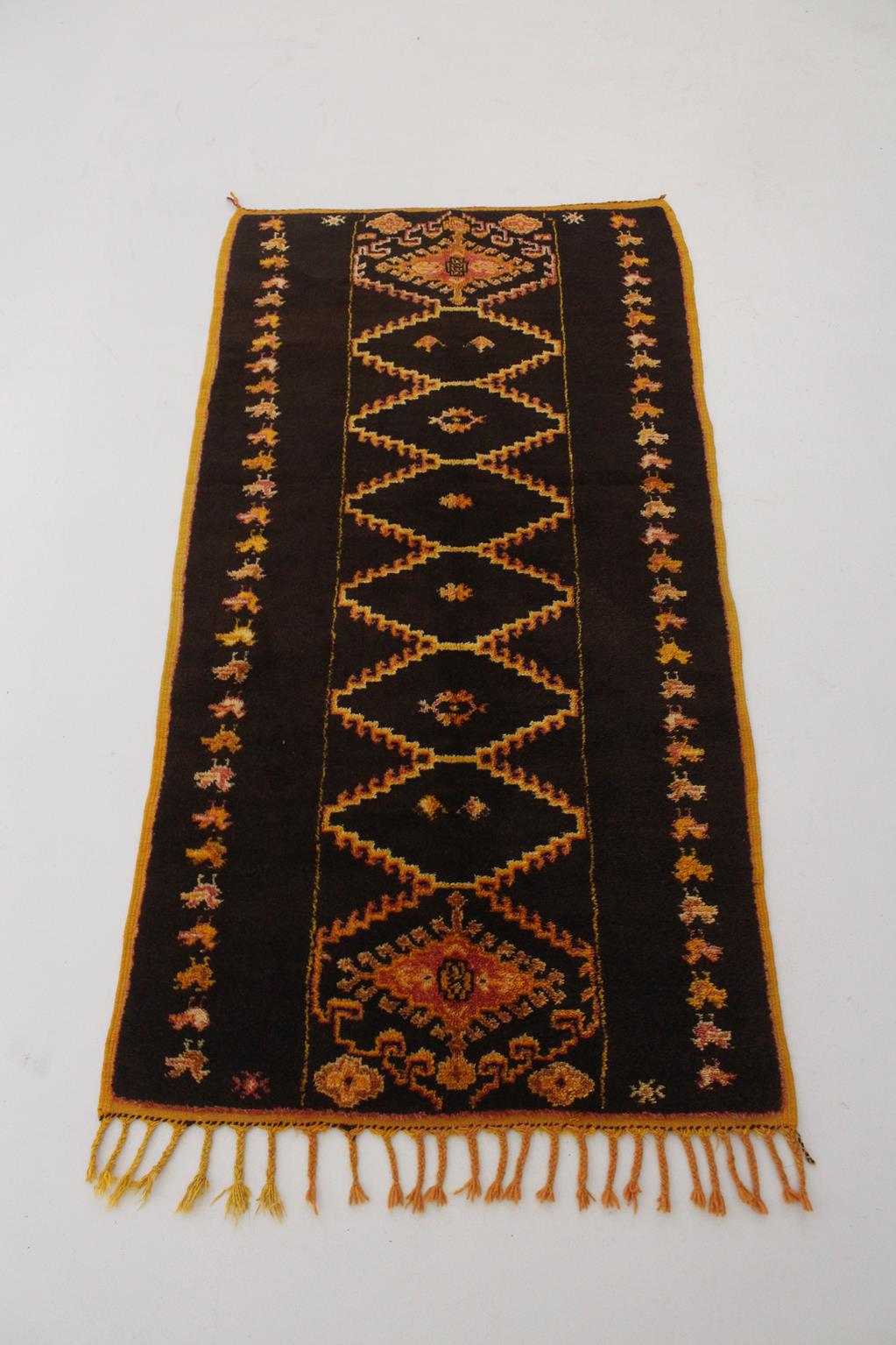 Vintage small moroccan rug - brown, yellow, red - Taznakht - 3.3x6.4feet / 100x195cm