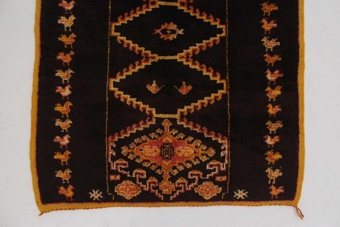 Vintage small moroccan rug - brown, yellow, red - Taznakht - 3.3x6.4feet / 100x195cm
