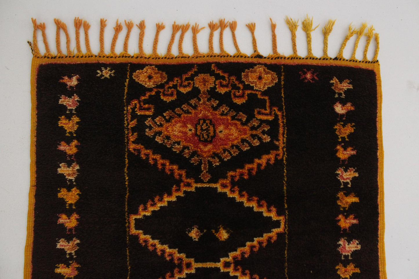 Vintage small moroccan rug - brown, yellow, red - Taznakht - 3.3x6.4feet / 100x195cm