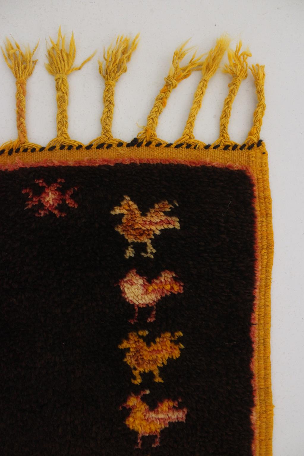 Vintage small moroccan rug - brown, yellow, red - Taznakht - 3.3x6.4feet / 100x195cm