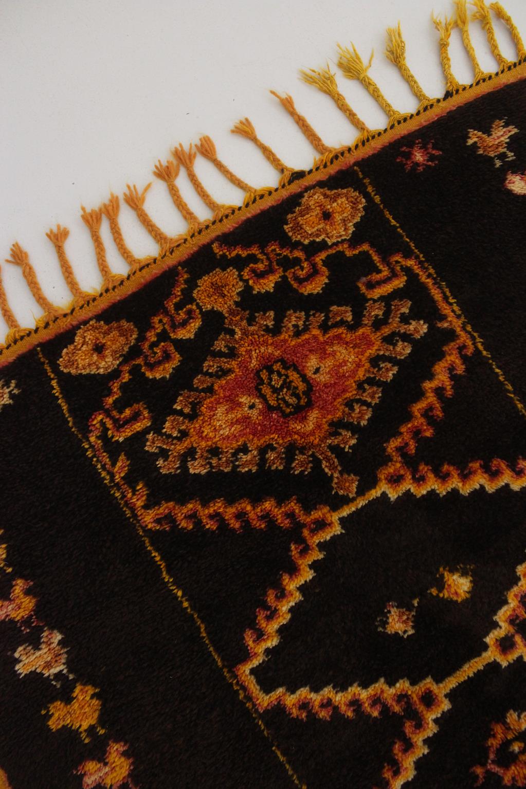 Vintage small moroccan rug - brown, yellow, red - Taznakht - 3.3x6.4feet / 100x195cm