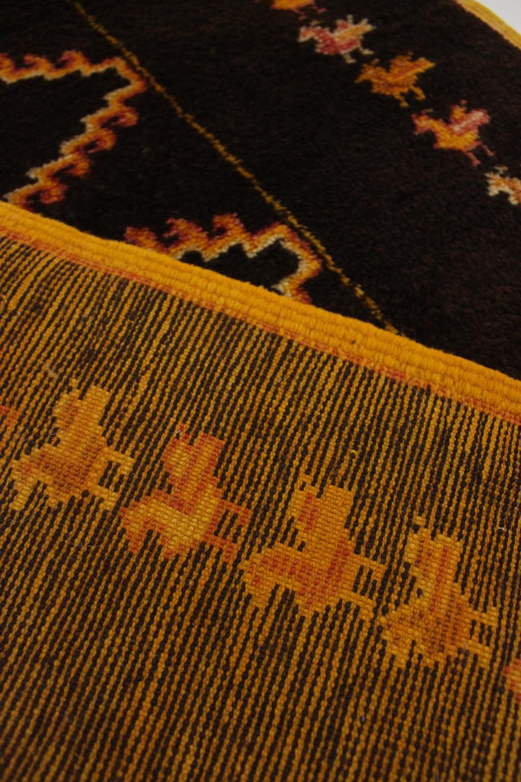 Vintage small moroccan rug - brown, yellow, red - Taznakht - 3.3x6.4feet / 100x195cm
