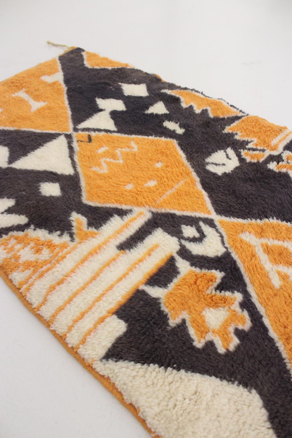 Contemporary moroccan runner rug - black, orange - Mrirt - 2.4x9.9feet / 74x303cm