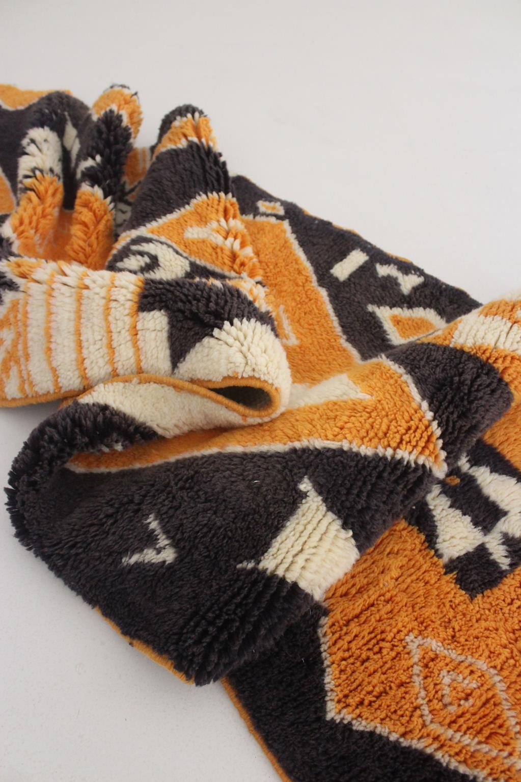 Contemporary moroccan runner rug - black, orange - Mrirt - 2.4x9.9feet / 74x303cm