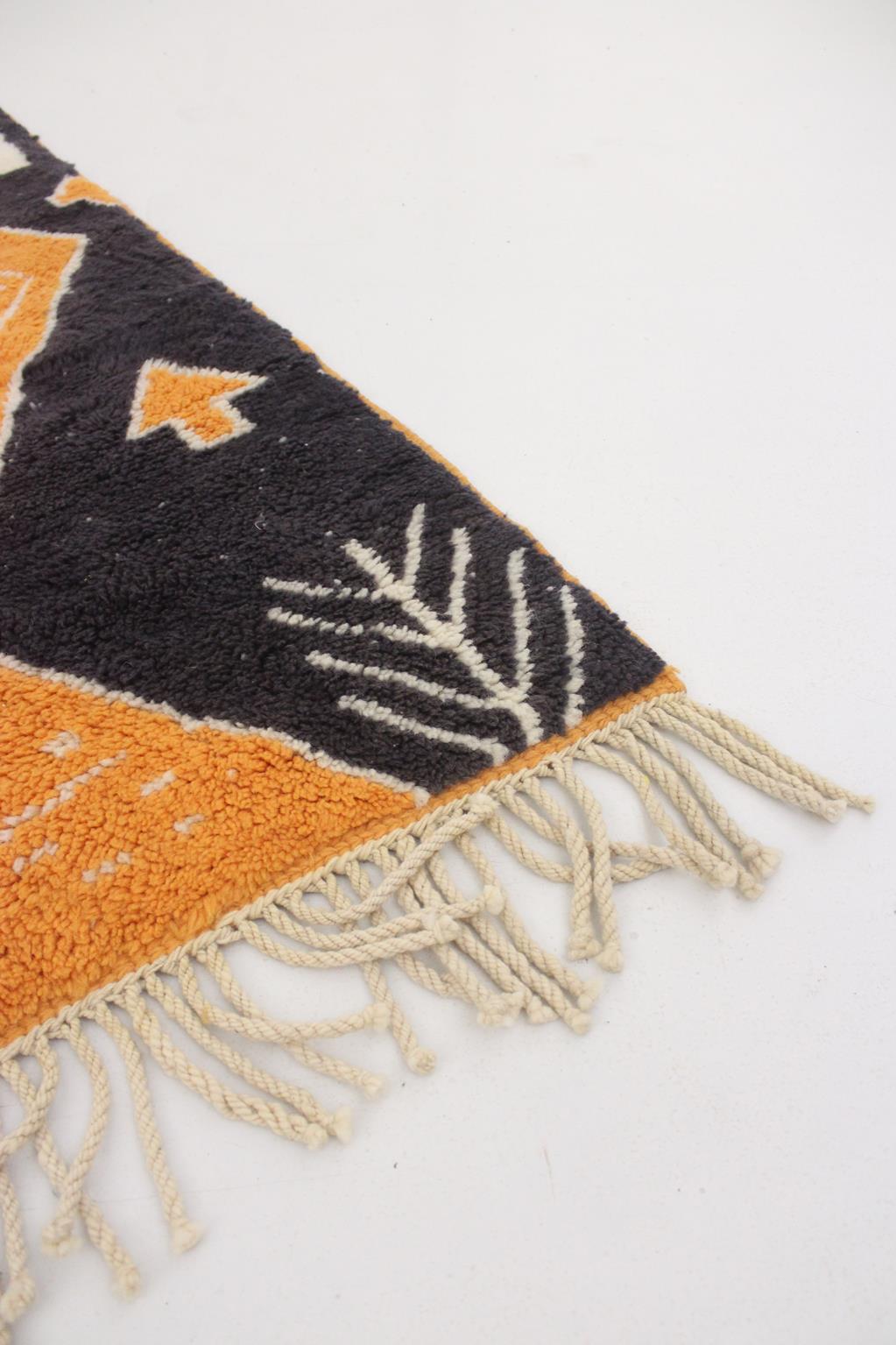 Contemporary moroccan runner rug - black, orange - Mrirt - 2.4x9.9feet / 74x303cm