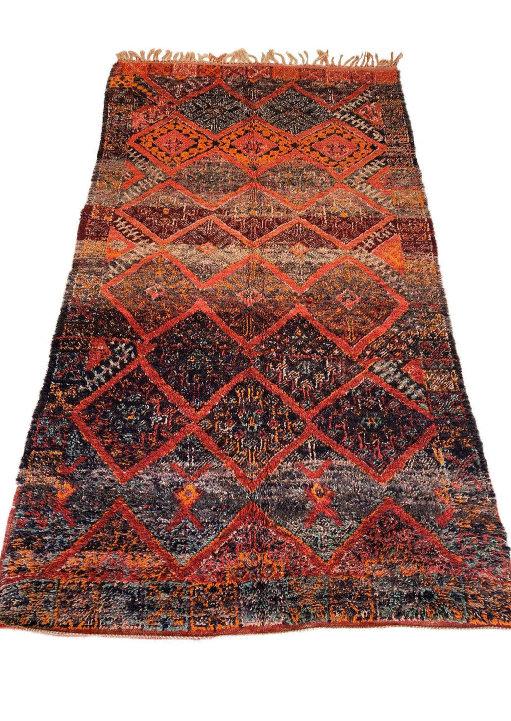 Vintage area moroccan rug - red, black - Beni Mguild - 6x10.8feet / 183x331cm