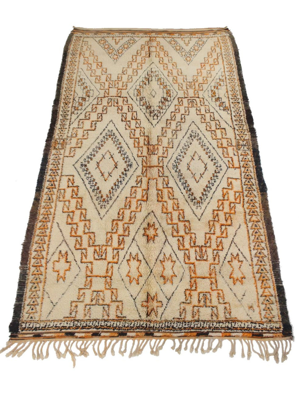 Vintage area moroccan rug - cream, orange - Beni Ourain - 6.2x11.1feet / 190x340cm