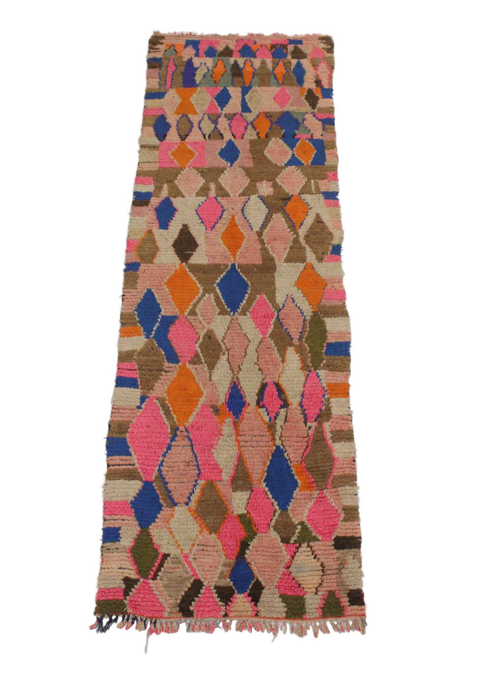 Vintage moroccan runner rug - pink, blue, brown, orange - Boujad - 3.2x10feet / 97x307cm