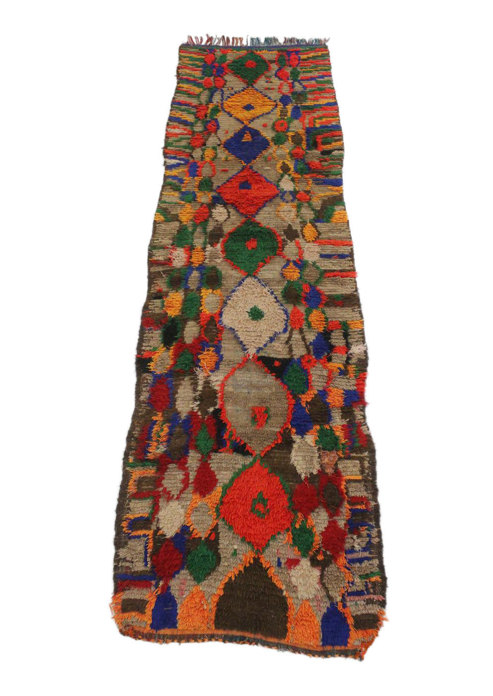 Vintage moroccan runner rug - brown, red, blue, green, yellow - Boujad - 3.6x12.3feet / 109x377cm