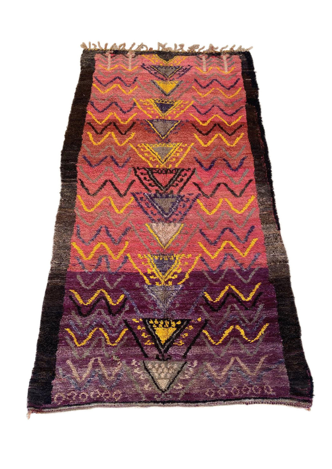 Vintage area moroccan rug - pink, purple, yellow - Boujad - 6.8x12.7feet / 207x387cm