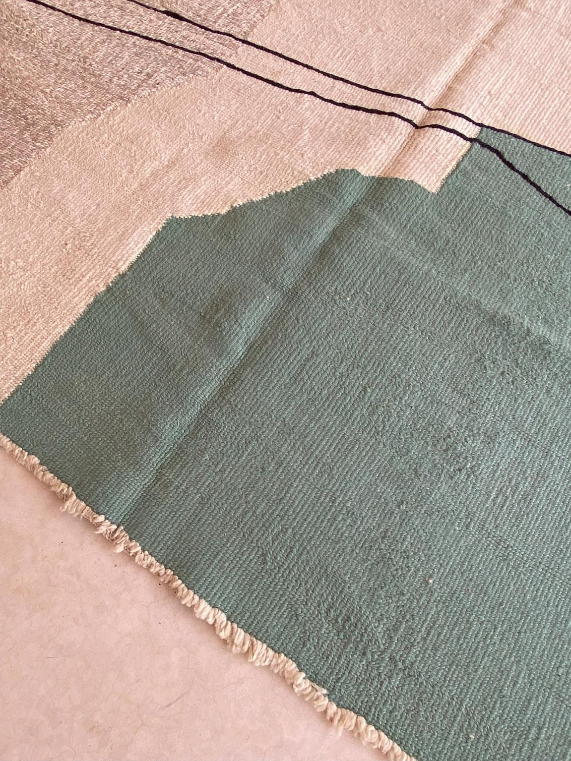 New area moroccan rug - beige, brown, black, green - Kilim - 6x8.3feet / 185x244cm