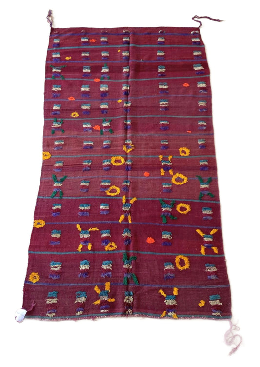 Vintage moroccan rug, textile - purple - Kilim - 4.1x8.3feet / 127x252cm