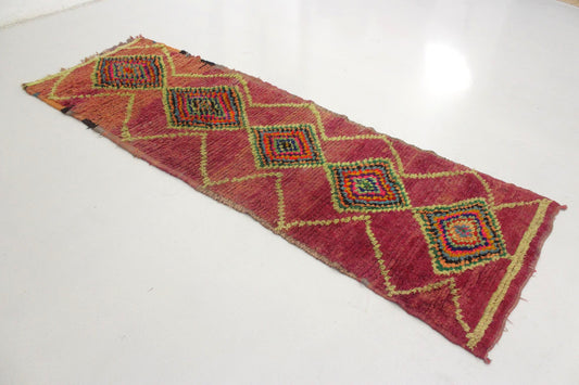 Vintage moroccan runner rug - purple, neon green - Boujad - 3x8.7feet / 92x265cm