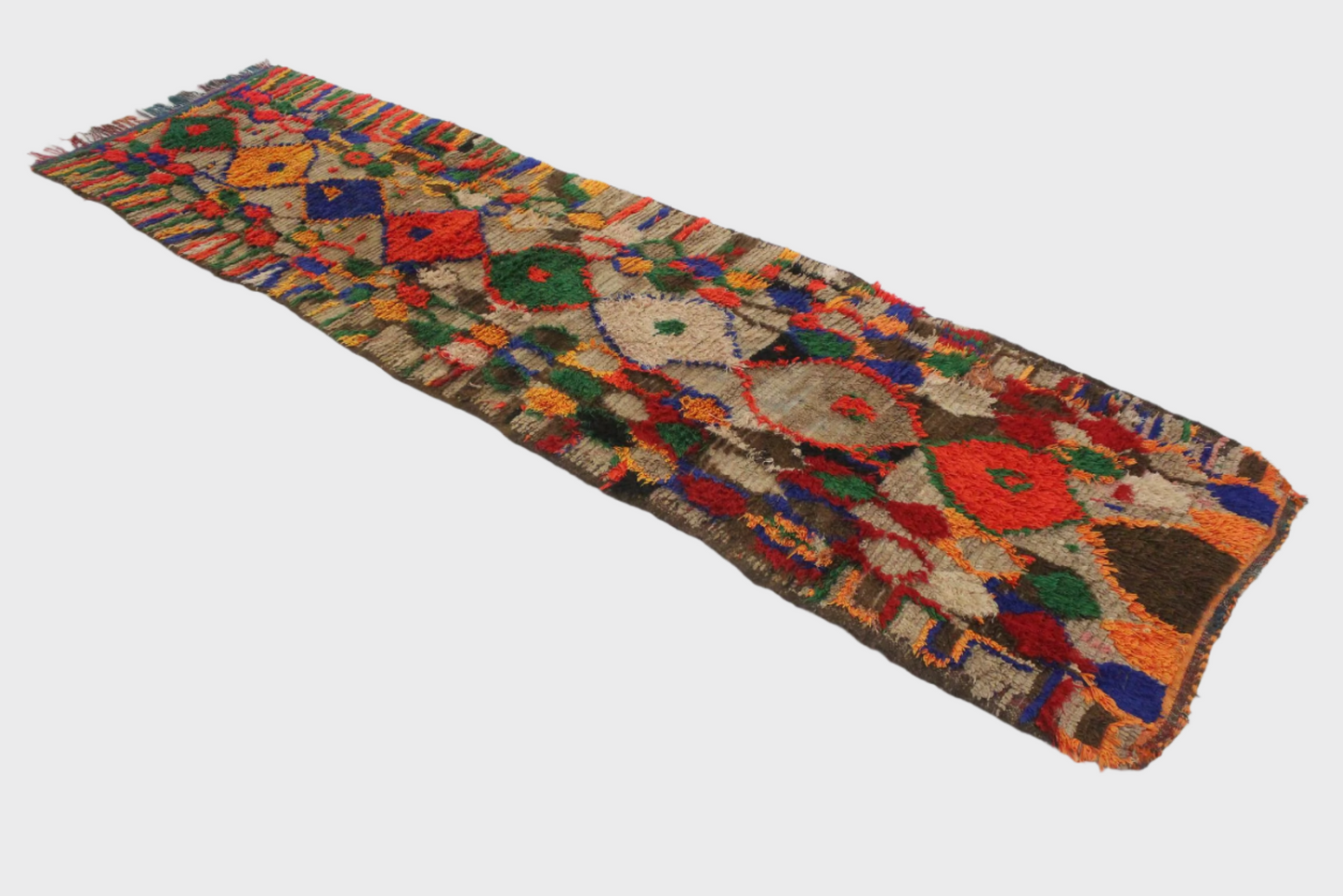 Vintage moroccan runner rug - brown, red, blue, green, yellow - Boujad - 3.6x12.3feet / 109x377cm