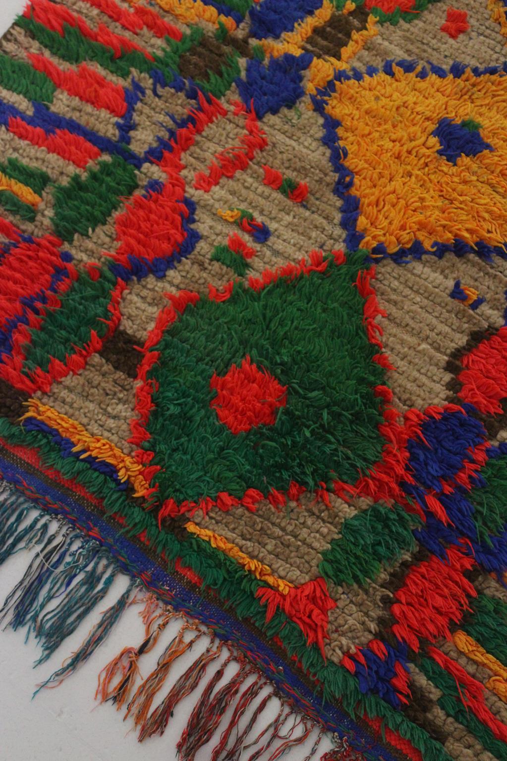 Vintage moroccan runner rug - brown, red, blue, green, yellow - Boujad - 3.6x12.3feet / 109x377cm