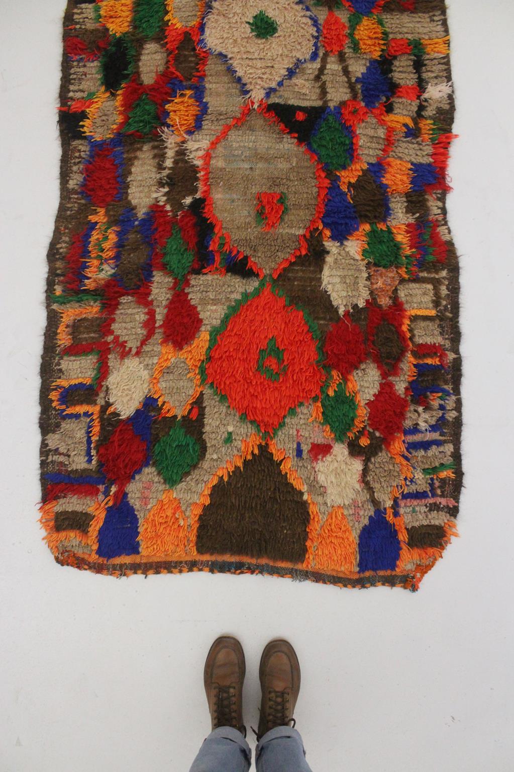 Vintage moroccan runner rug - brown, red, blue, green, yellow - Boujad - 3.6x12.3feet / 109x377cm