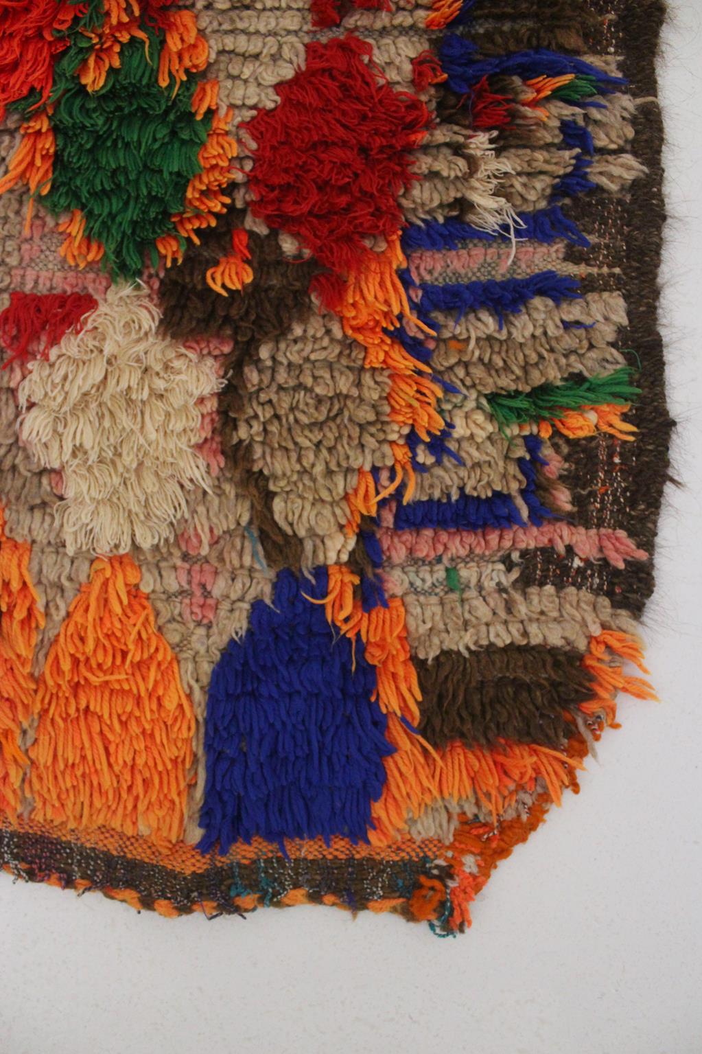 Vintage moroccan runner rug - brown, red, blue, green, yellow - Boujad - 3.6x12.3feet / 109x377cm