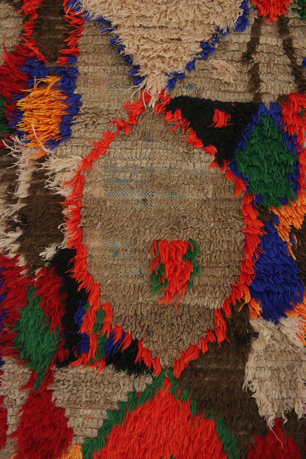 Vintage moroccan runner rug - brown, red, blue, green, yellow - Boujad - 3.6x12.3feet / 109x377cm