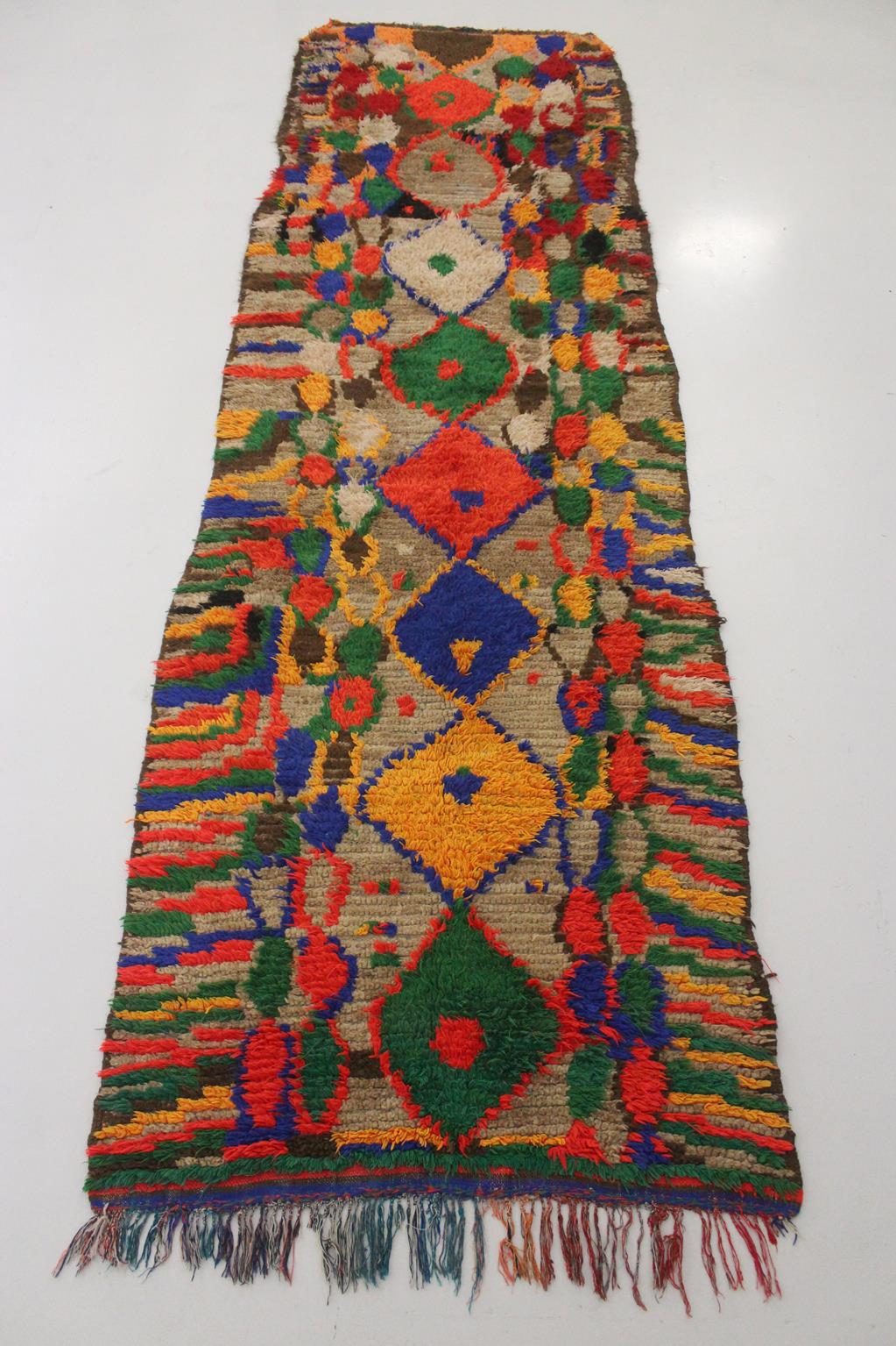 Vintage moroccan runner rug - brown, red, blue, green, yellow - Boujad - 3.6x12.3feet / 109x377cm