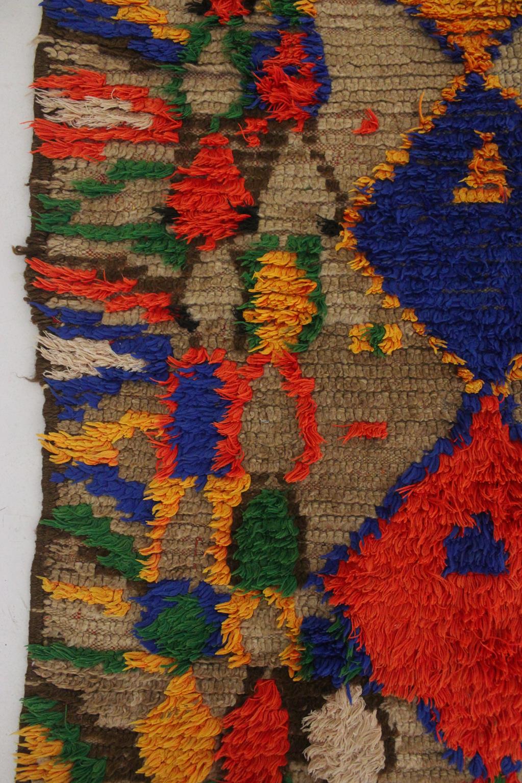 Vintage moroccan runner rug - brown, red, blue, green, yellow - Boujad - 3.6x12.3feet / 109x377cm