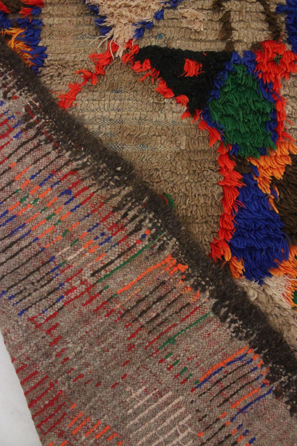 Vintage moroccan runner rug - brown, red, blue, green, yellow - Boujad - 3.6x12.3feet / 109x377cm