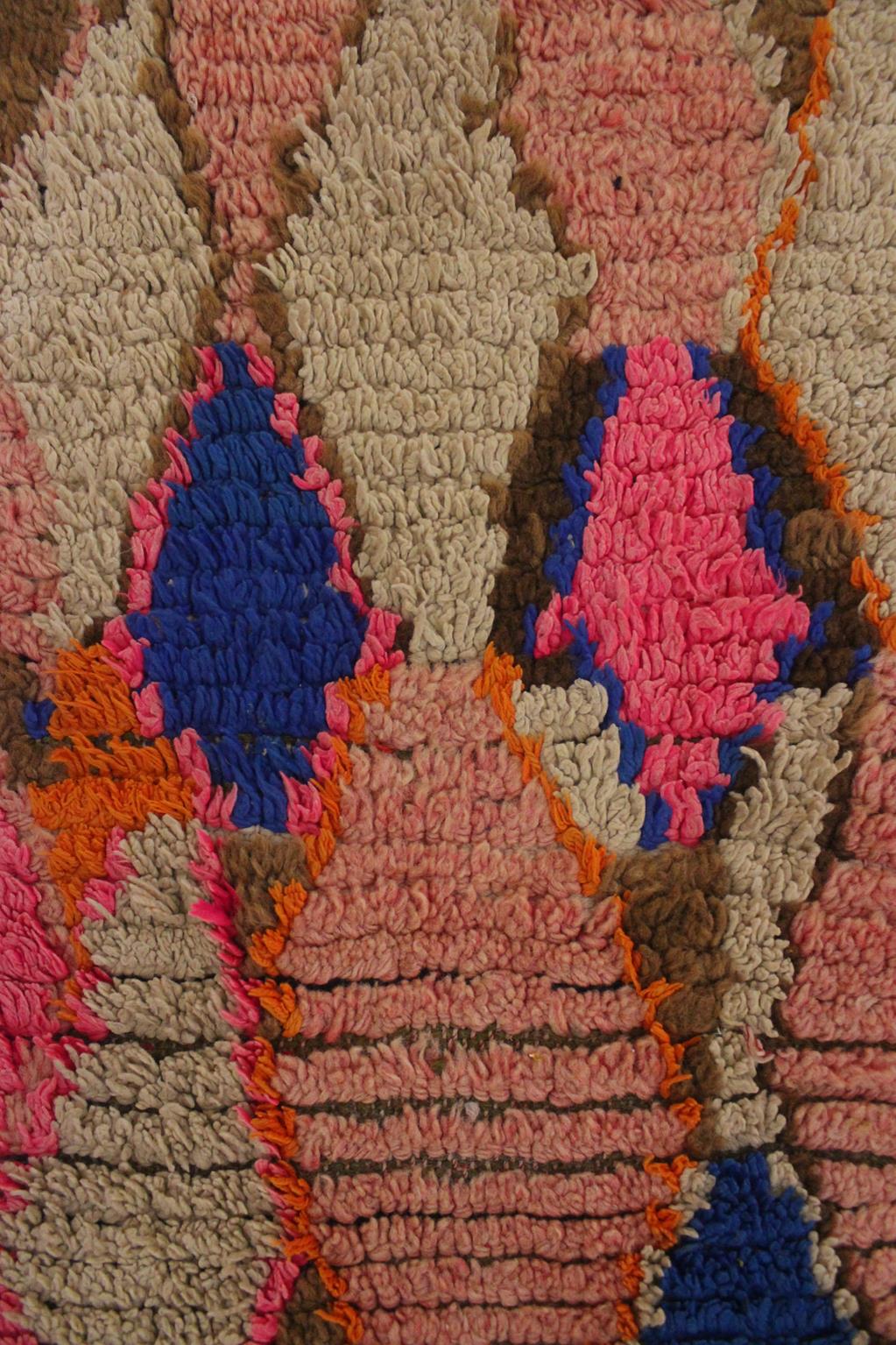 Vintage moroccan runner rug - pink, blue, brown, orange - Boujad - 3.2x10feet / 97x307cm