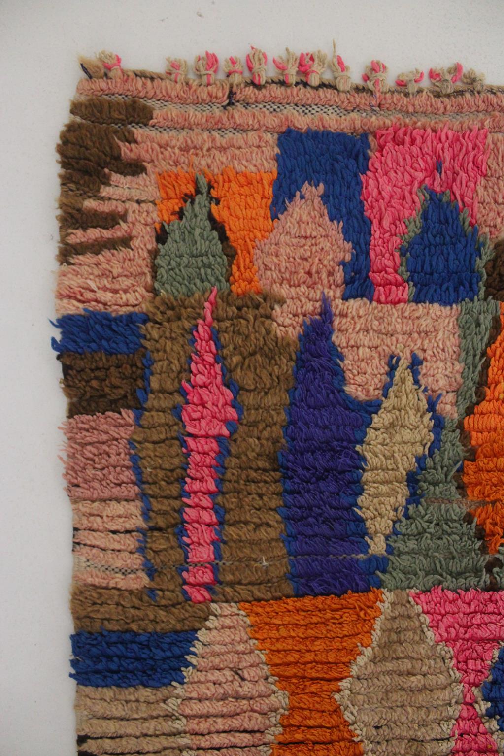 Vintage moroccan runner rug - pink, blue, brown, orange - Boujad - 3.2x10feet / 97x307cm