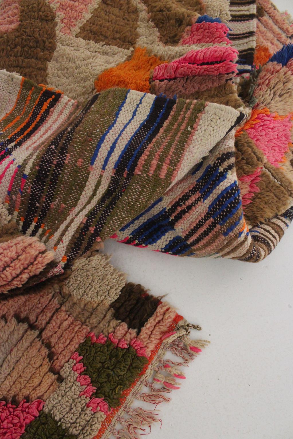 Vintage moroccan runner rug - pink, blue, brown, orange - Boujad - 3.2x10feet / 97x307cm