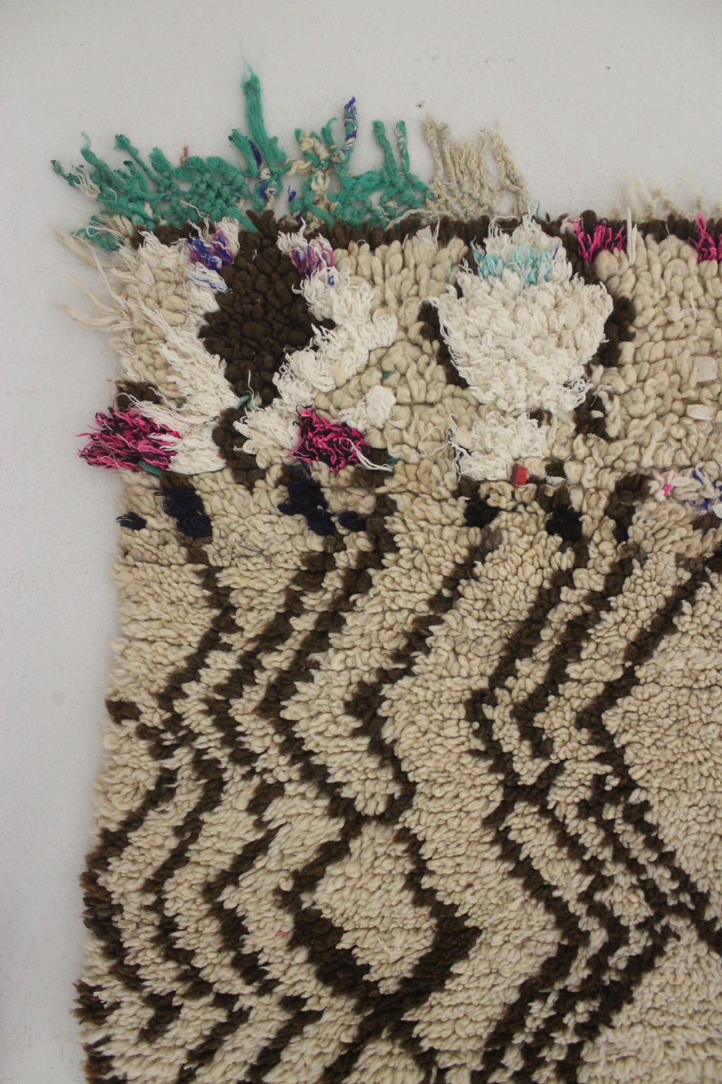 Vintage moroccan rug - cream, brown, blue, orange - Azilal - 2.9x5.7feet / 90x174cm