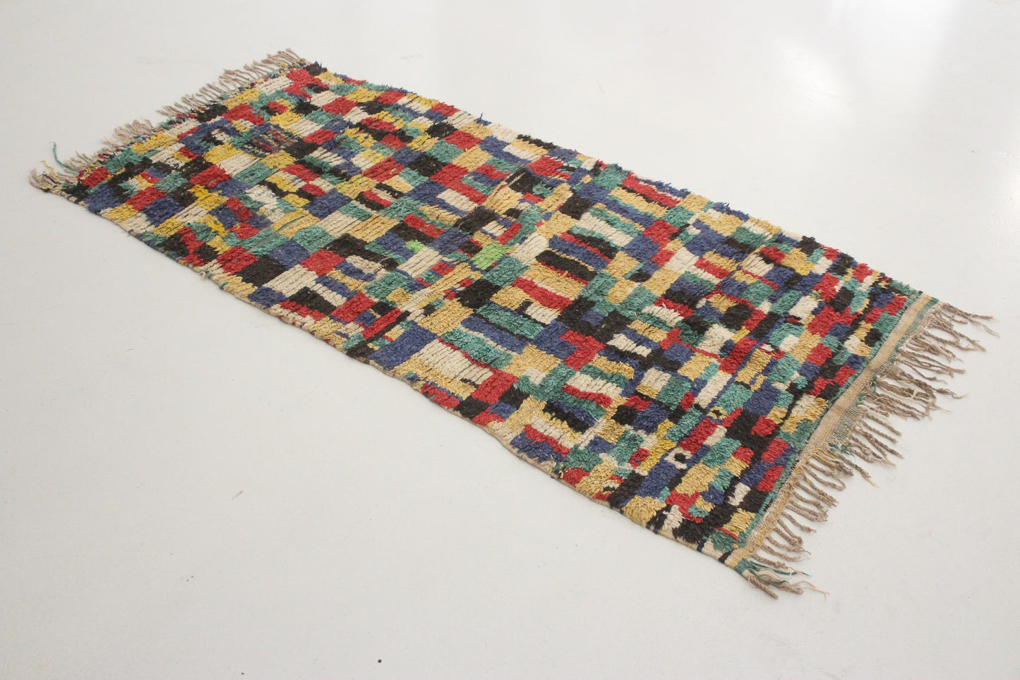 Vintage moroccan rug - blue, green, red, yellow - Azilal - 3.3x6.8feet / 102x208cm