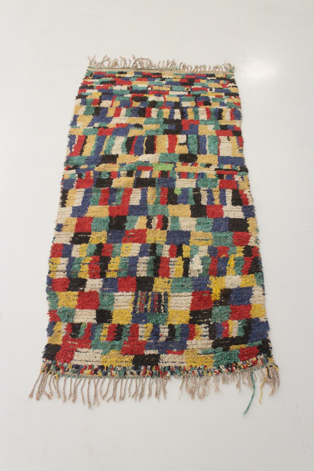 Vintage moroccan rug - blue, green, red, yellow - Azilal - 3.3x6.8feet / 102x208cm