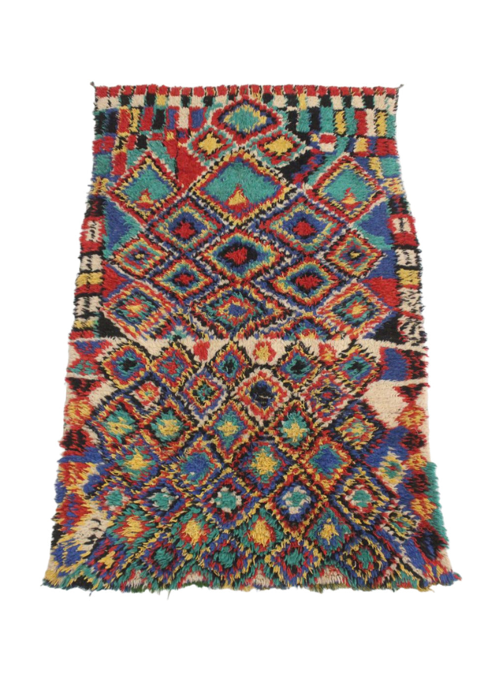 Vintage moroccan rug - red, blue, green - Azilal - 4.1x6.5feet / 125x200cm