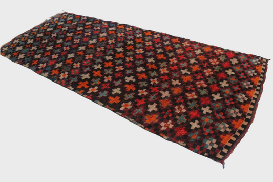 Vintage area moroccan rug - red, orange, green - Beni Mguild - 6.2x14.9feet / 190x455cm