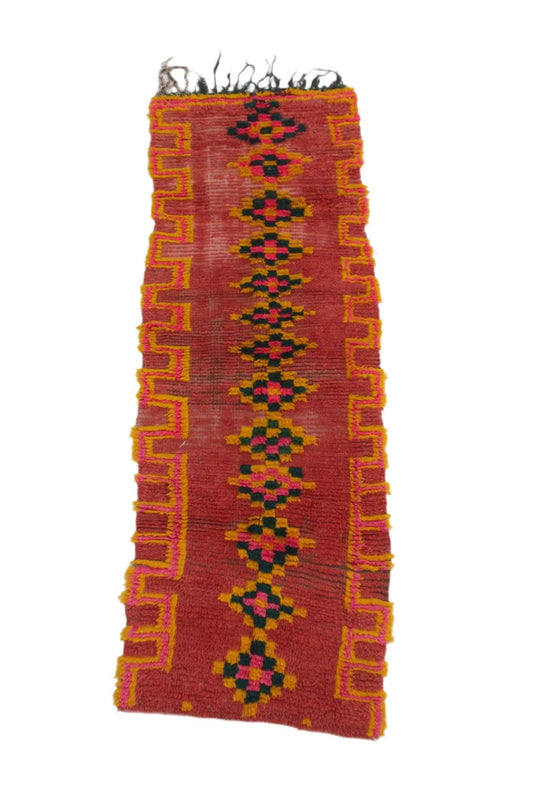 Vintage moroccan runner rug - pink, yellow, green - Boujad - 2.5x7.4feet / 78x225cm