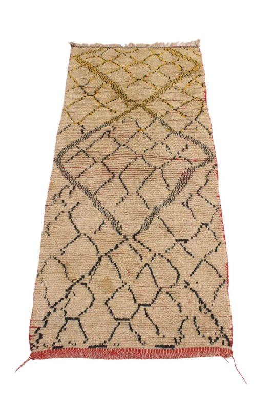 Vintage berber rug - beige, black, yellow - Azilal - 4.2x9feet / 128x275cm