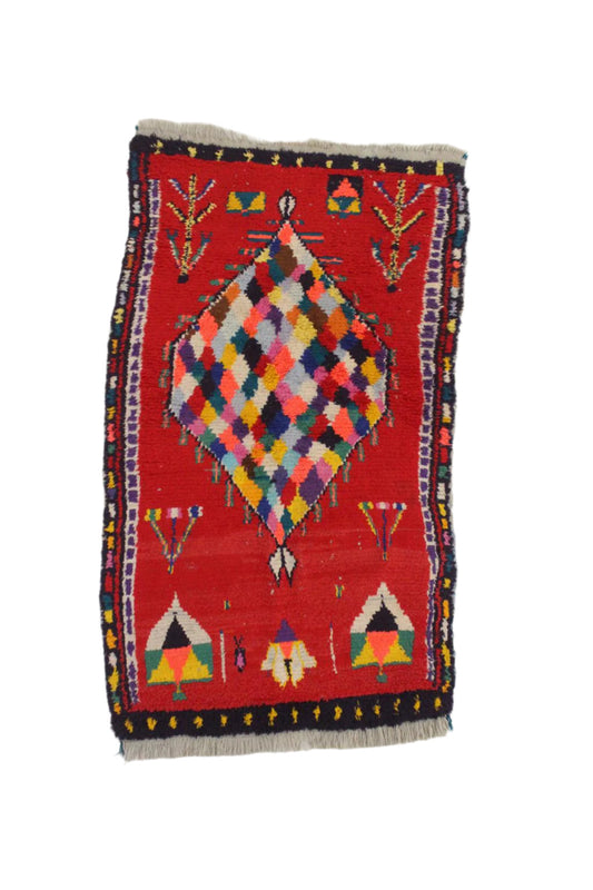 Vintage small moroccan rug - red - Boucherouite - 2.3x4.1feet / 70x125cm