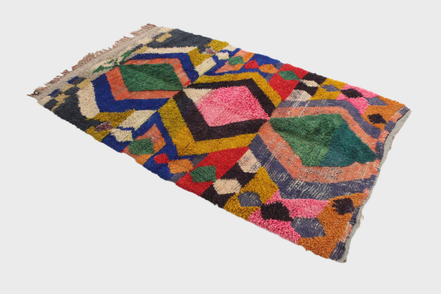 Vintage area moroccan rug - pink, gree, blue - Boucherouite - 5x8.2feet / 154x250cm